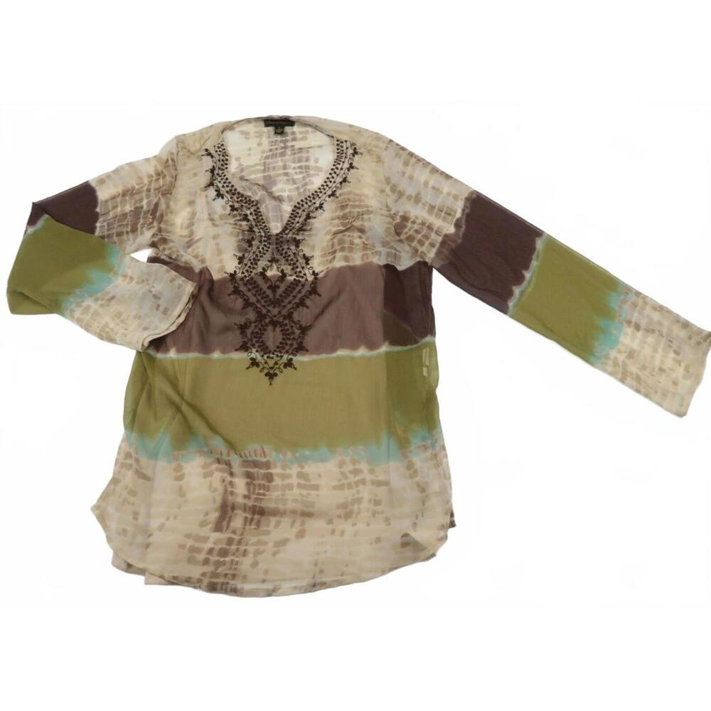 Sweet Magnolia Womens V Neck Brown Tunic Layered Blouse Small